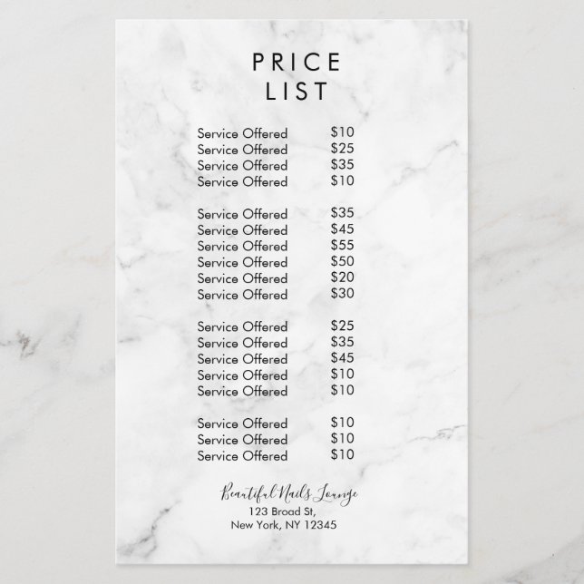 Mármol Nail Salon Price List Flyer (Frente)