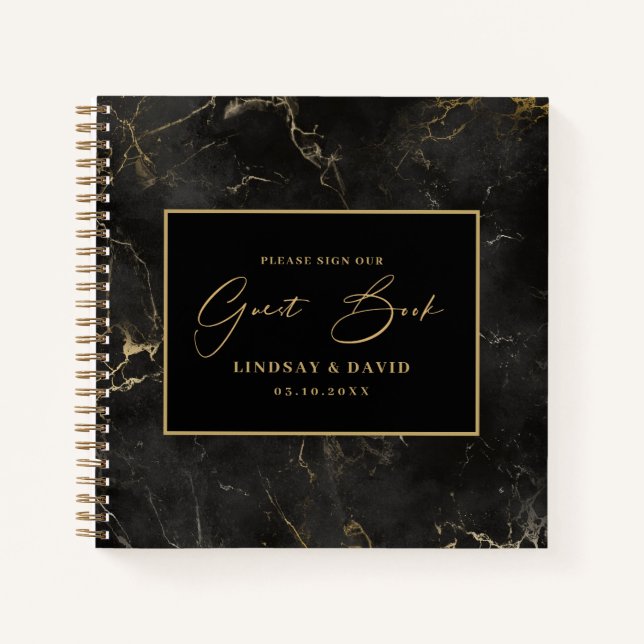 Mármol negro agarrado Boda de borde dorado Libro d (Anverso)