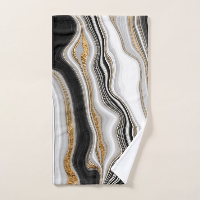 Mármol negro blanco elegante oro (Toalla de mano)