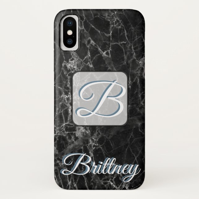 mármol negro personalizado Iphone x funda (Reverso)