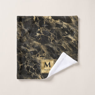 Mármol negro y dorado Monograma Elegante Lujo