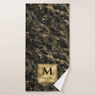 Mármol negro y dorado Monograma Elegante Lujo