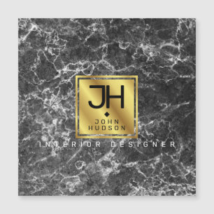 Mármol negro y monograma moderno dorado auto magné