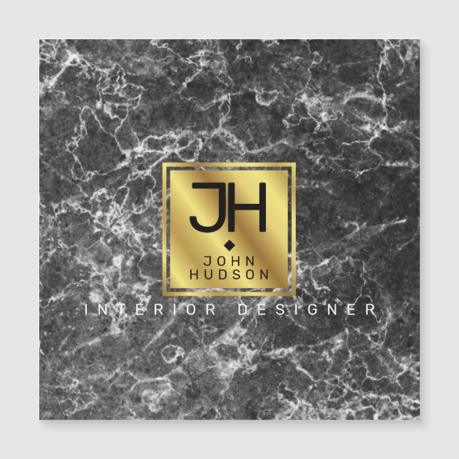 Mármol negro y monograma moderno dorado auto magné (Anverso)