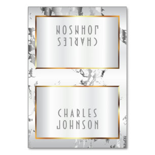 Mármol plateado, tarjetas de estatus dorado y blan