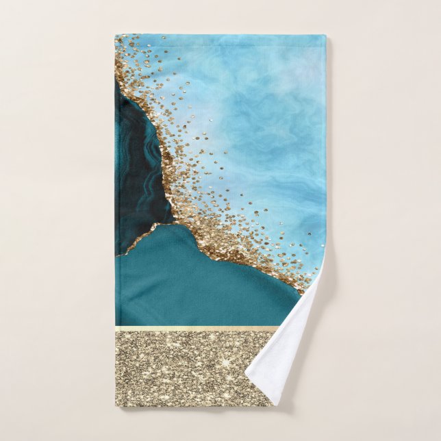 Mármol turquesa brillo dorado elegante (Toalla de mano)