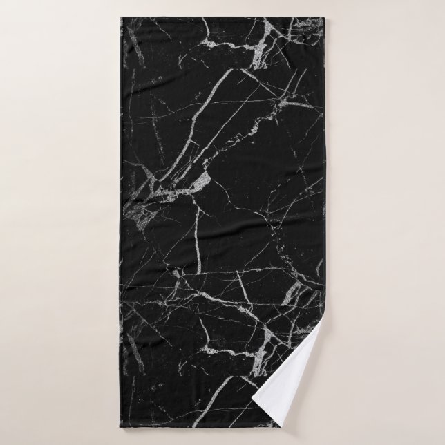Mármol venoso negro y plateado (Toalla de baño)
