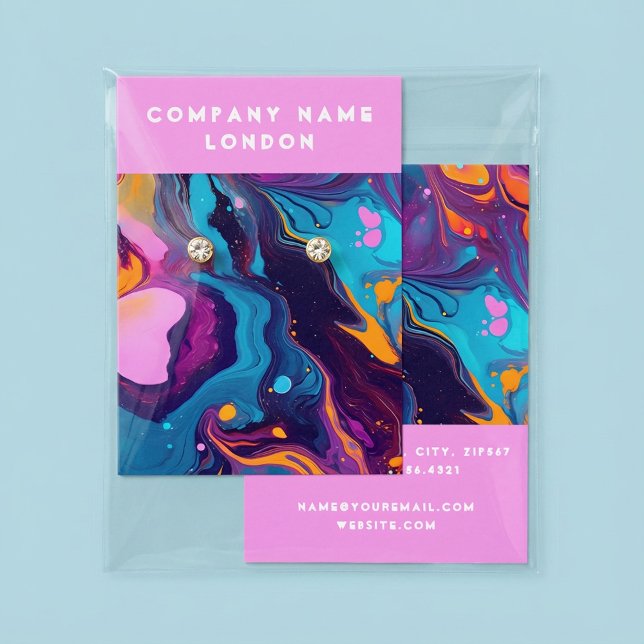 Mármoles líquidos, tarjeta de visualización de la  (Liquid marbling, fluid paint earring display card.)