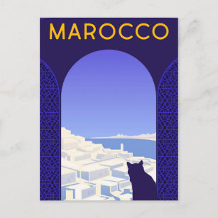 *~* Marocco Marruecos postal ventana de gato azul