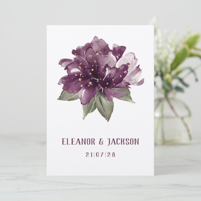 Maroon Burgundy Poppy Elegante Invitación a la Bod (Anverso de pie)
