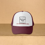 Maroon Business Brand sobre el sombrero para camio<br><div class="desc">Maroon business brand con sombrero de camionero de personalizable. Personalizar tecleando su nombre de negocio y subiendo su logotipo de negocio. Puede incluirlo en sus productos promocionales, regalar artículos o regalos a sus clientes o clientes, una estrategia de marketing para promocionar su negocio o su marca. Un camionero de personalizable...</div>