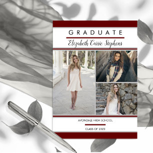 Maroon de tres fotos simple  Graduación blanca