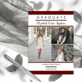 Maroon de tres fotos simple |Graduación blanca