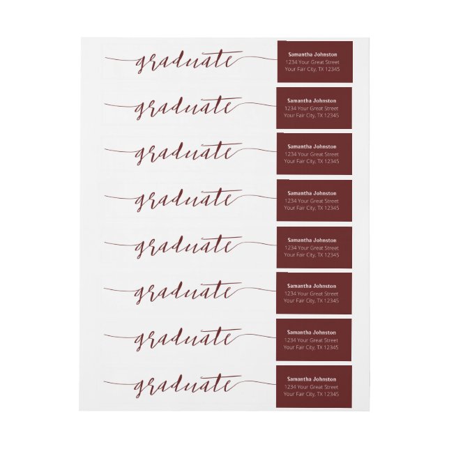 Maroon Graduate Script Moderno Wrap Alround Label (hoja)
