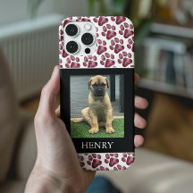 Maroon Paw Print Dog Photo Funda