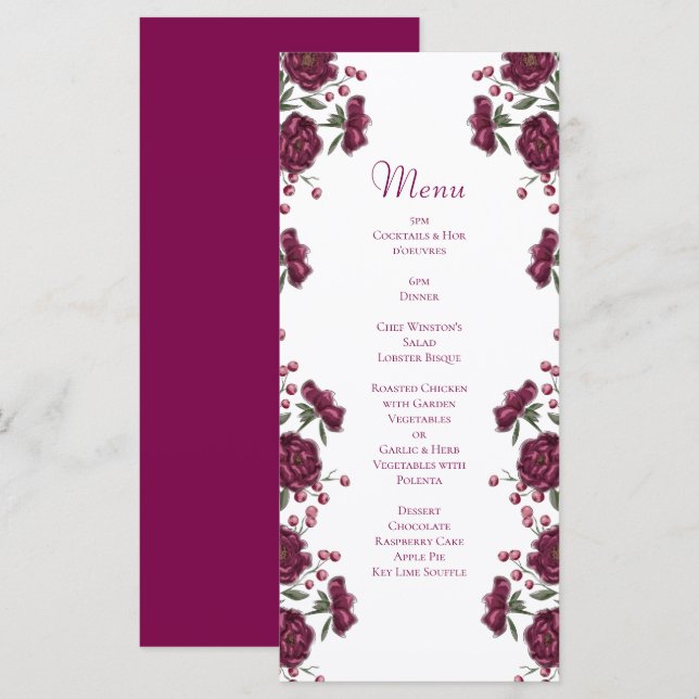 Maroon Rose Wedding Menus (Anverso / Reverso)