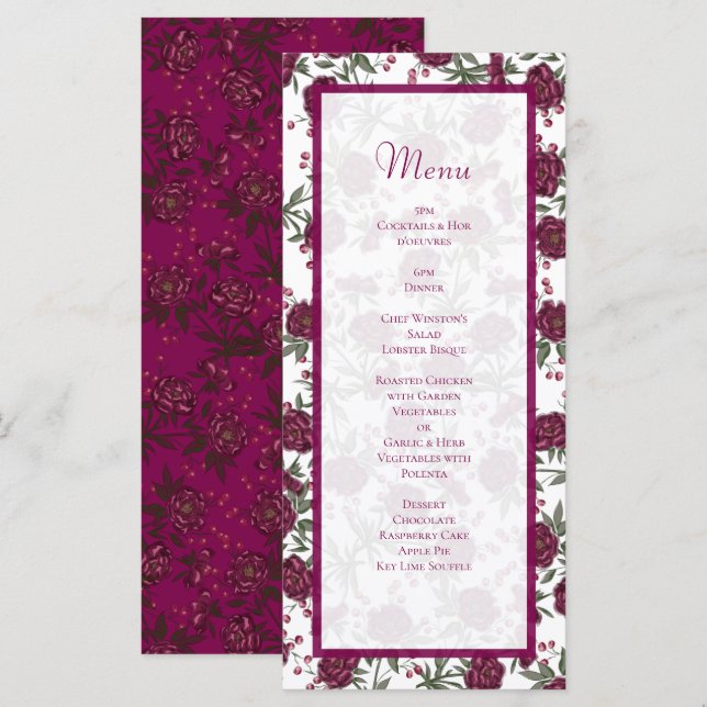 Maroon Rose Wedding Menus (Anverso / Reverso)
