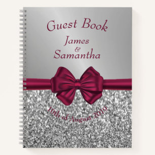 Maroon Satin Bow & Silver - Libro para invitados