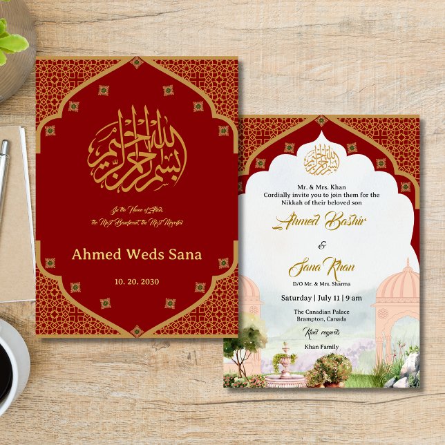 Maroon Vintage Garden Nikkah Tarjeta de invitación (Subido por el creador)
