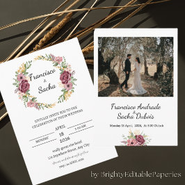 Maroon Wreath Flor Wedding Save The Date Card