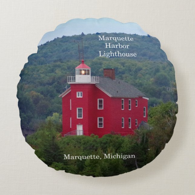 Marquette Harbor Faro agua almohada redonda (Anverso)