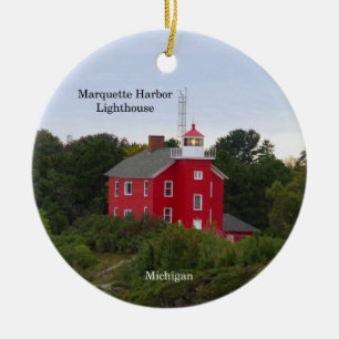 Marquette Harbor Faro ornamento de círculo