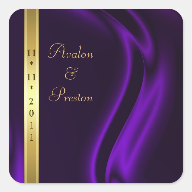 Marquis Purple Silk Gold Save The Date Pegatina (Anverso)