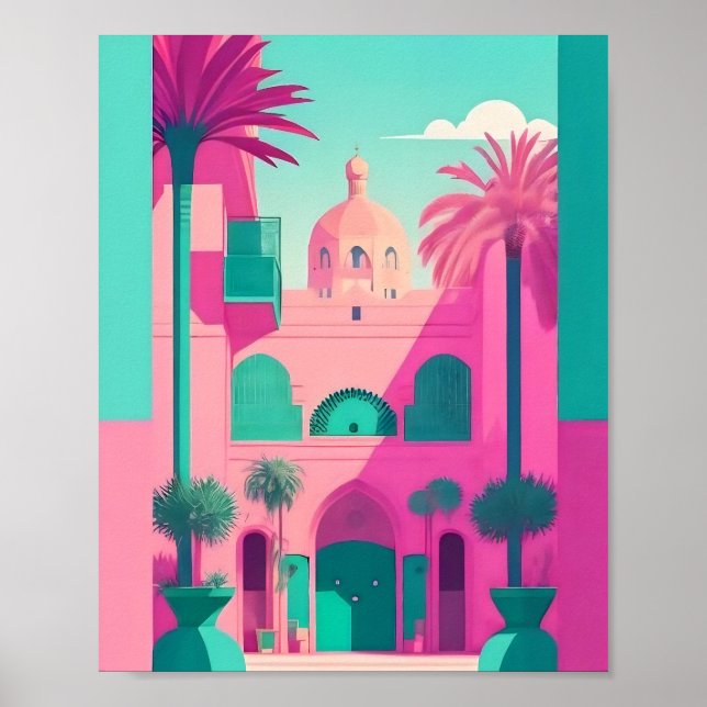 Marrakech Marruecos Vector plano arte Turquesa (Frente)