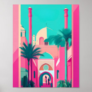 Marrakech Marruecos Vector plano arte Turquesa
