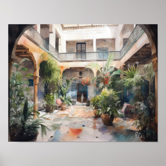 Marrakech Riad Marruecos pintando arte Poster de i (Frente)