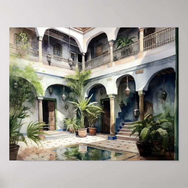 Marrakech Riad Marruecos pintando arte Poster de i (Frente)