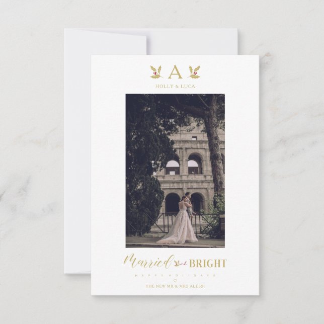 Married & Bright Christmas Initial Newlyweds Photo (Anverso)
