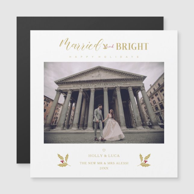 Married & Bright Happy Hollidays Newlyweds Photo (Anverso/Reverso)