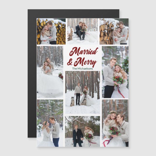 Married & Merry Christmas Photo Collage Magnet (Anverso/Reverso)