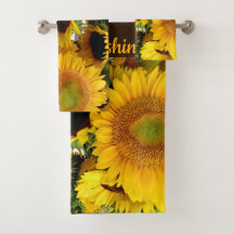 Marrón amarillo girasol toalla set baño amarillo