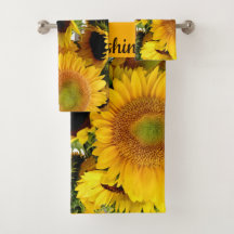 Marrón amarillo girasol toalla set baño amarillo