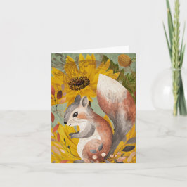 Marrón Ardilla de Bosque Otoñal con Flores Amarill