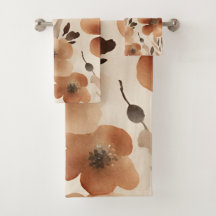 Marrón beige oxidado naranja quemada Floral acuare