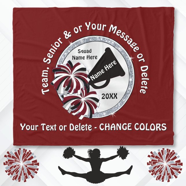 Marrón, blanco, mantas de alegría Personalizado ne (Personalized Cheerleading Blankets. Senior Night Cheer Gifts. Cheer Squad Gift Ideas. Maroon, Silver)