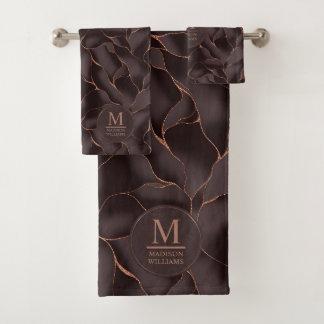 Marrón Chocolate & Patrón de Onda Abstracta en Oro