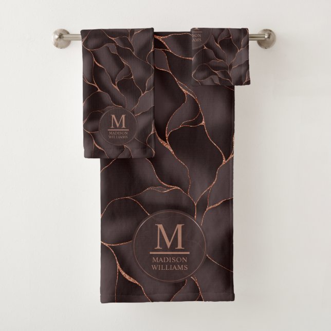 Marrón Chocolate & Patrón de Onda Abstracta en Oro (In situ)