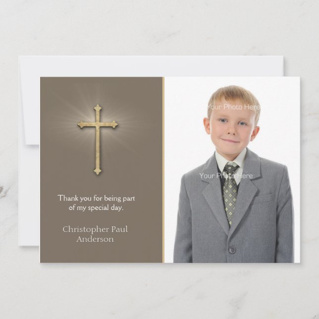 Marrón claro, cruz de oro, tarjeta de foto religio (Anverso)