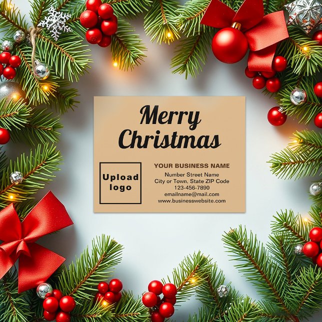 Marrón claro | Navidad | Negocios | Pequeño plano (Business brand on light brown flat holiday card for Christmas)