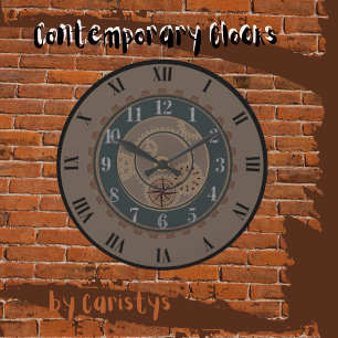 Marrón contemporáneo, reloj de pared de vapor negr