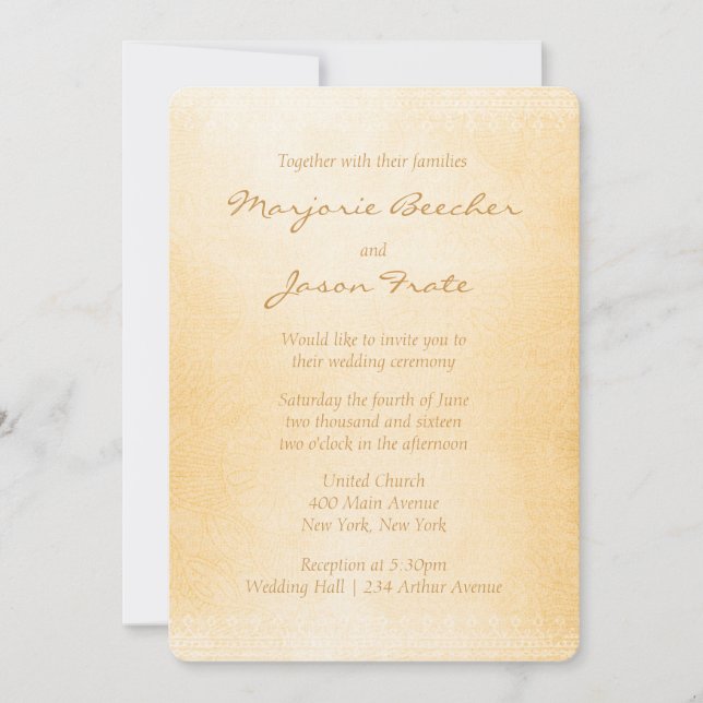 Marrón de la invitación a la boda floral de batik (Anverso)