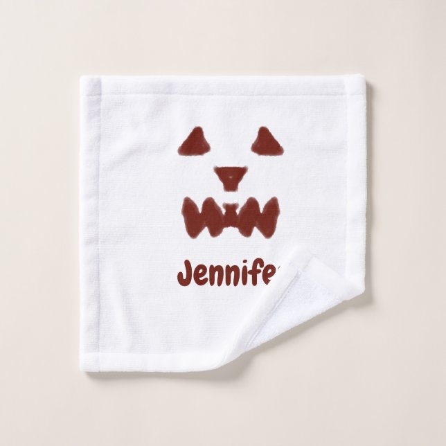 Marrón Halloween cara temible otoño añadir nombre  (Toallita)