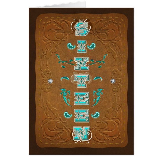 Marrón rústico occidental y turquesa DIECISÉIS 16 (Frente)