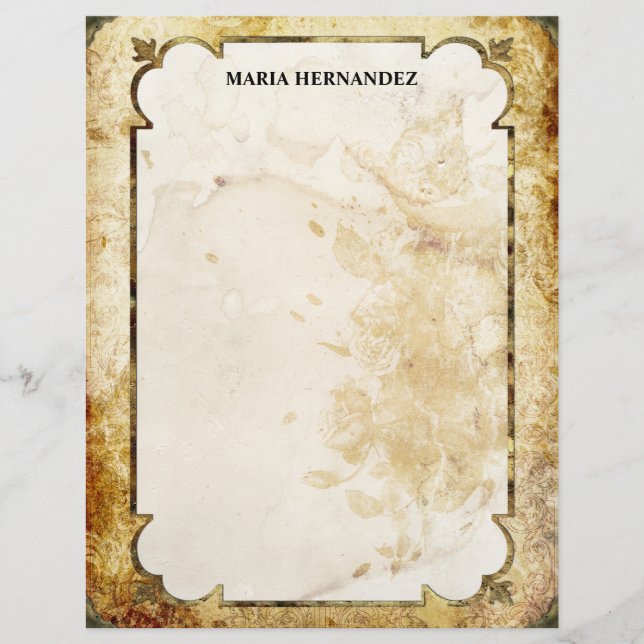 Marrón vintage y membrete floreciente (Anverso)