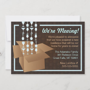 Marrón y azul Estamos moviendo la Invitación de em