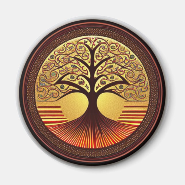 Marrón y Oro Árbol del imán de la vida (Frente)